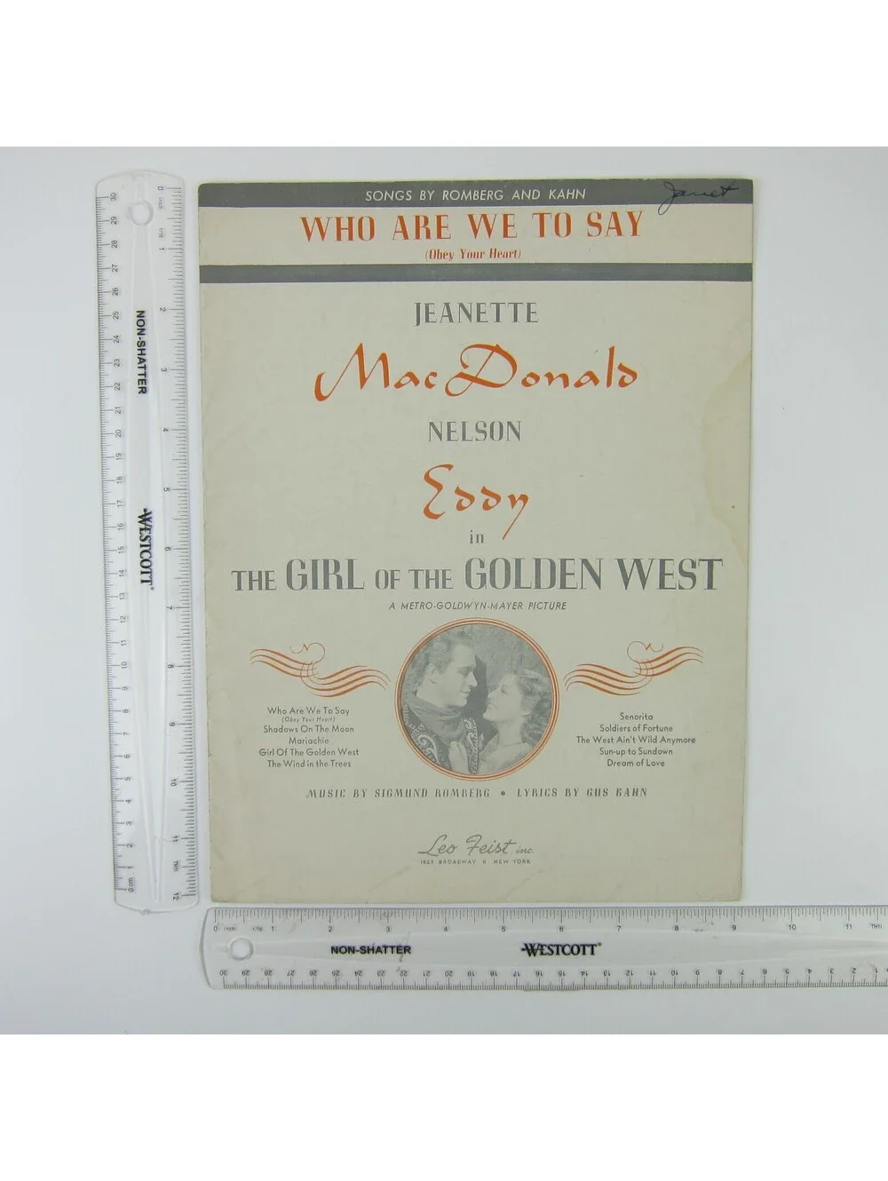 Sheet Music Who Are We To Say Girl of the Golden West Jeanette MacDonald 1938